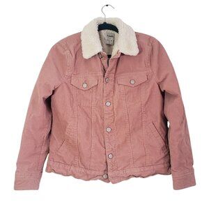 Denim Co Pink Corduroy Fleece Trucker Bomber Jacket Coat Womens Size 6 Soft Warm